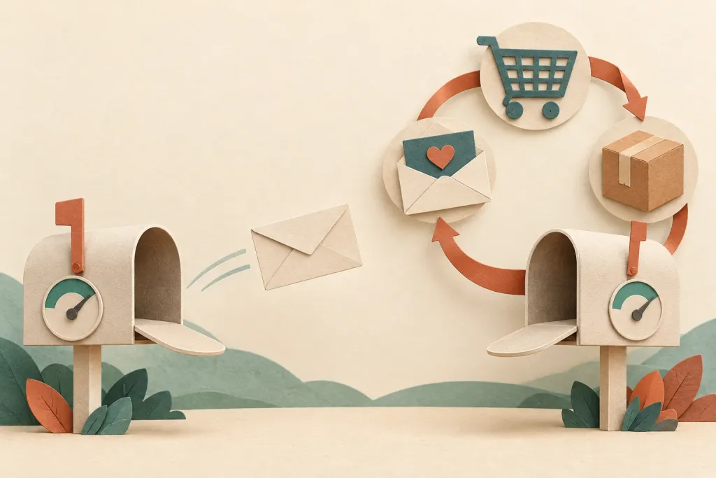 Illustration of choosing between two email tools: same free limits, but only one runs automated emails on the free plan