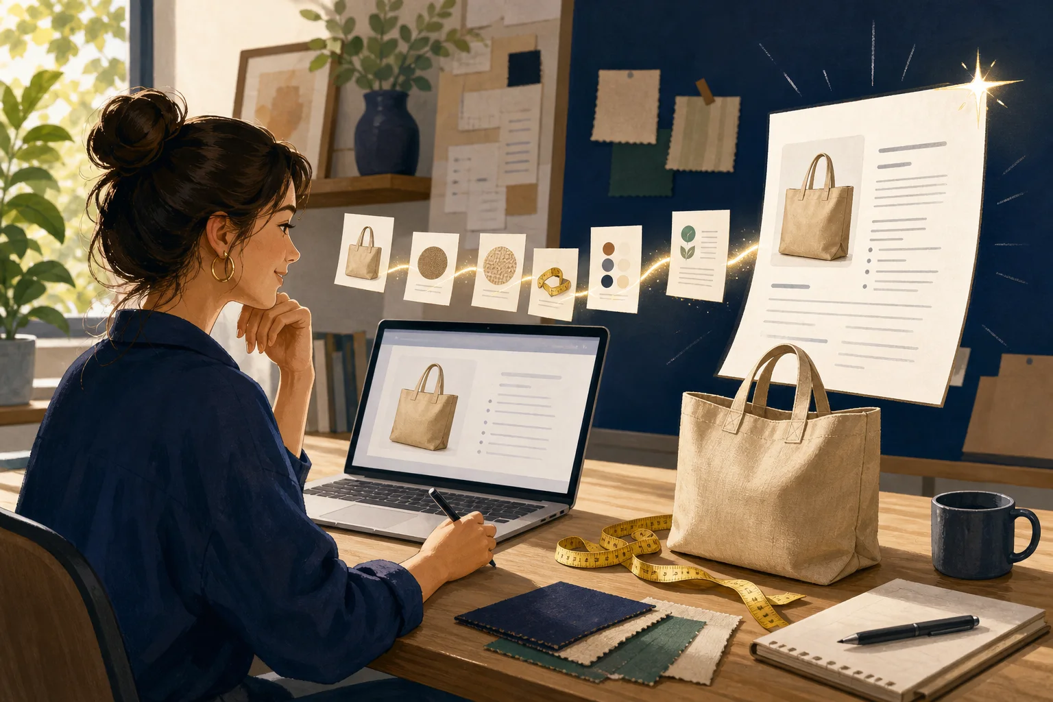 商品情報をもとにAIと商品説明を考えるイメージ