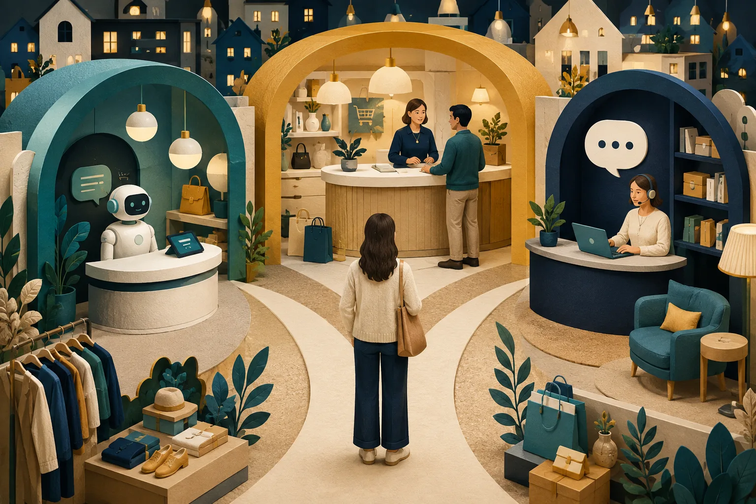 Concept illustration of choosing a chat service for an online store
